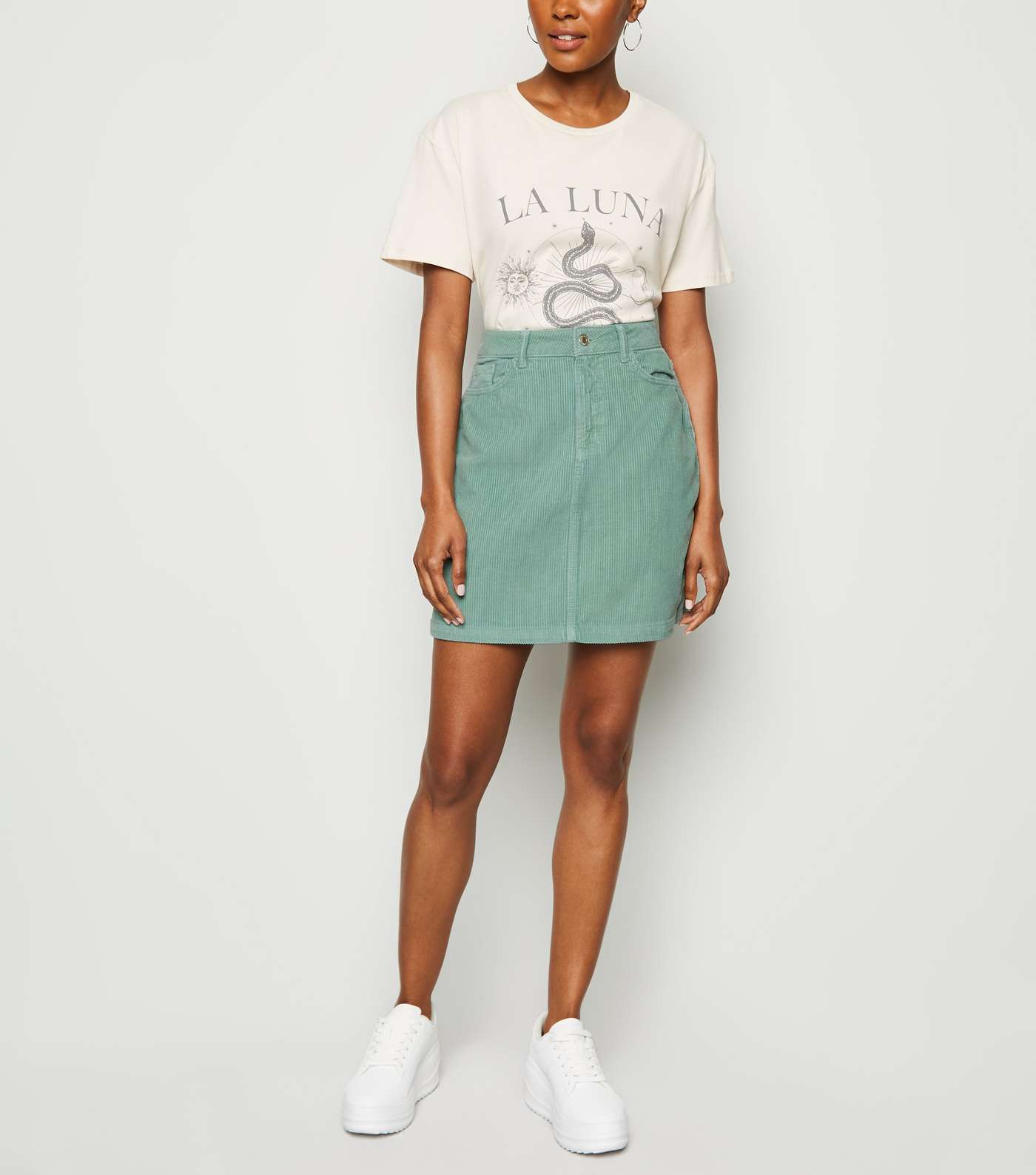 Light Green Pocket Corduroy Mini Skirt Image 2