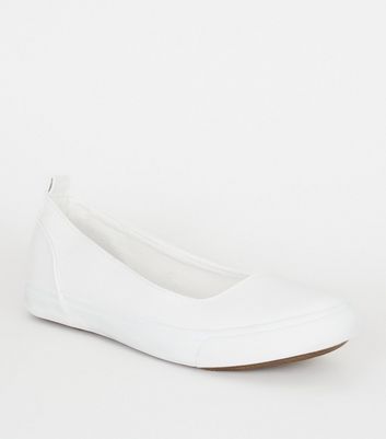 Wide Fit White Slip On Ballet Trainers 