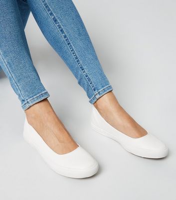 Wide Fit White Slip On Ballet Trainers 