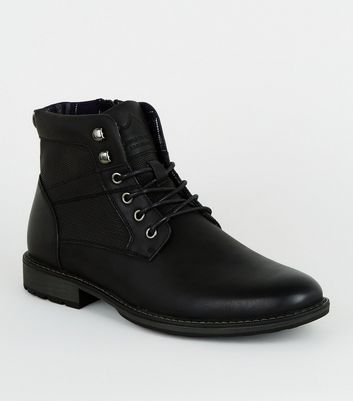Black Leather-Look Military Boots | New 