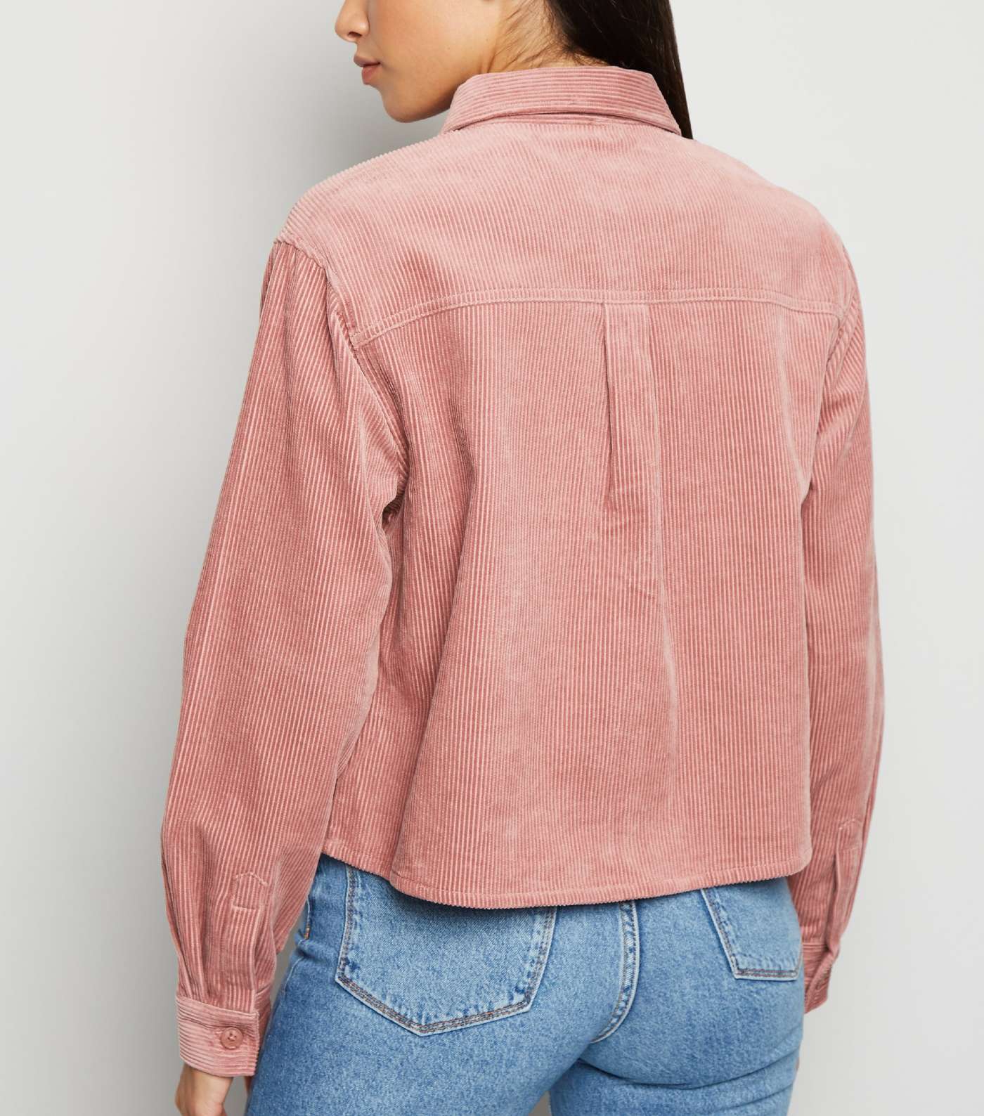 Pale Pink Corduroy Patch Pocket Crop Shirt  Image 3