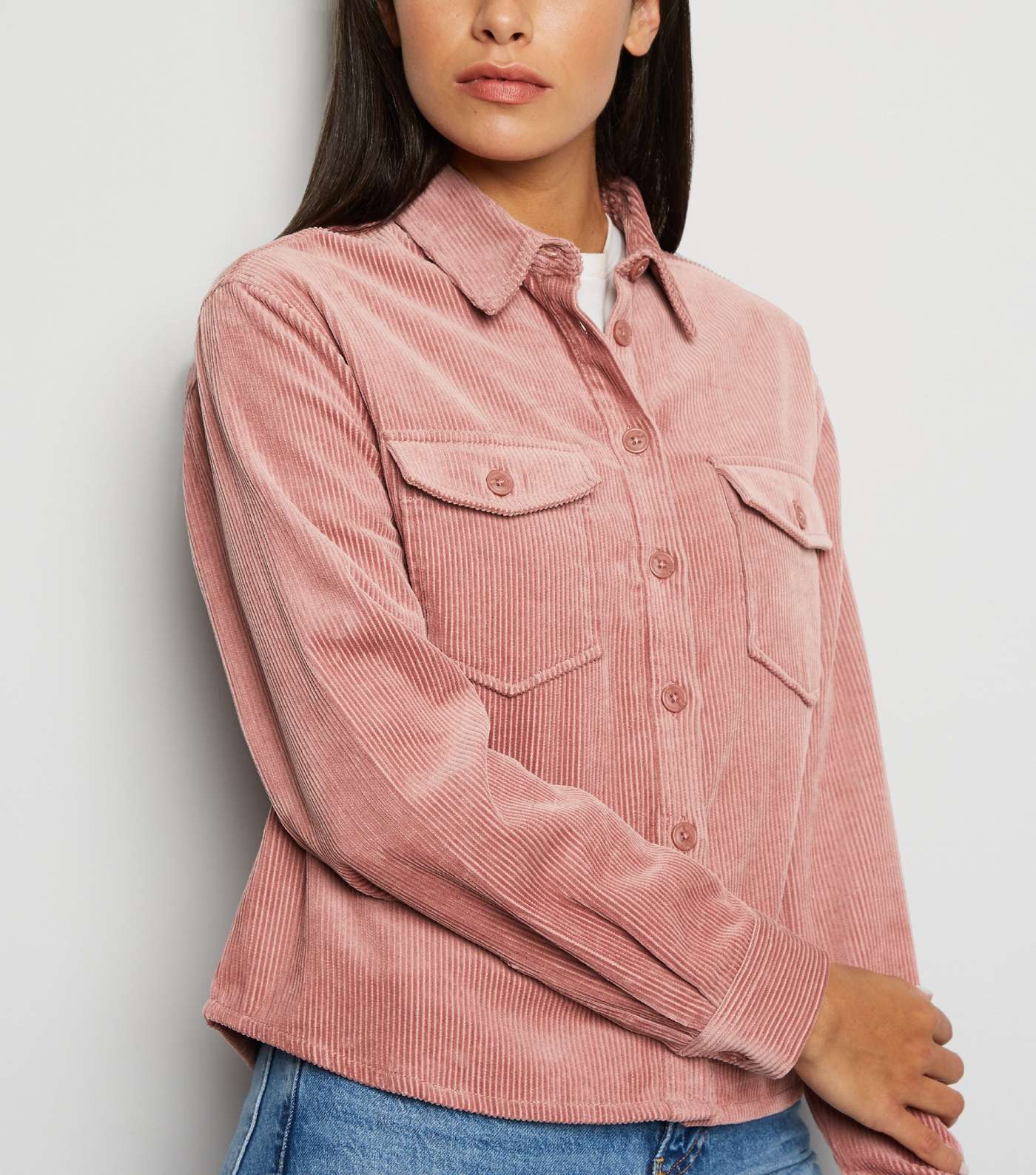 Pale Pink Corduroy Patch Pocket Crop Shirt  Image 5