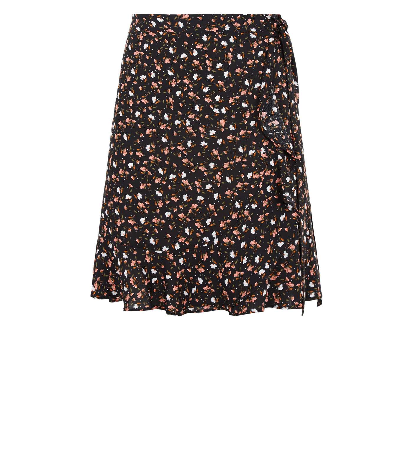 Black Ditsy Floral Ruffle Trim Mini Skirt Image 4