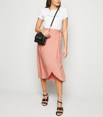 Pink spot midi clearance skirt new look