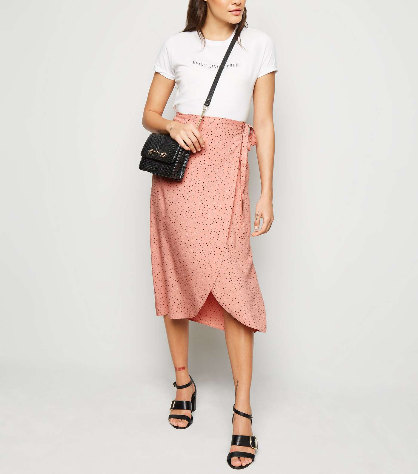 Pink Spot Wrap Midi Skirt