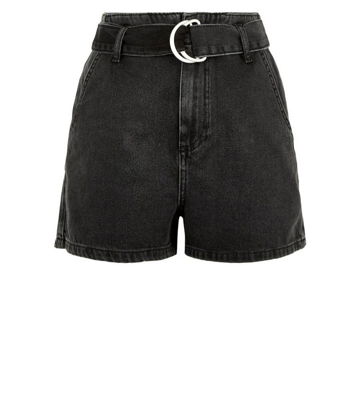 Schwarze Jeansshorts Mit Gurtel Und D Ring New Look