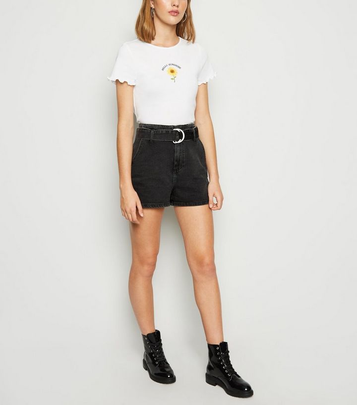 Schwarze Jeansshorts Mit Gurtel Und D Ring New Look