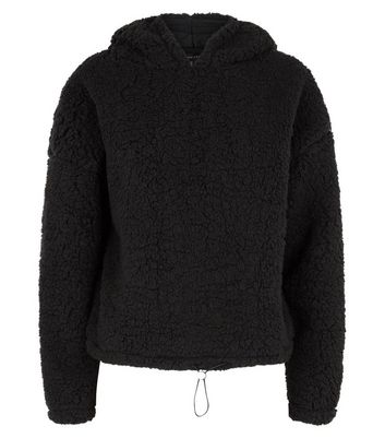 Black Teddy Hoodie New Look