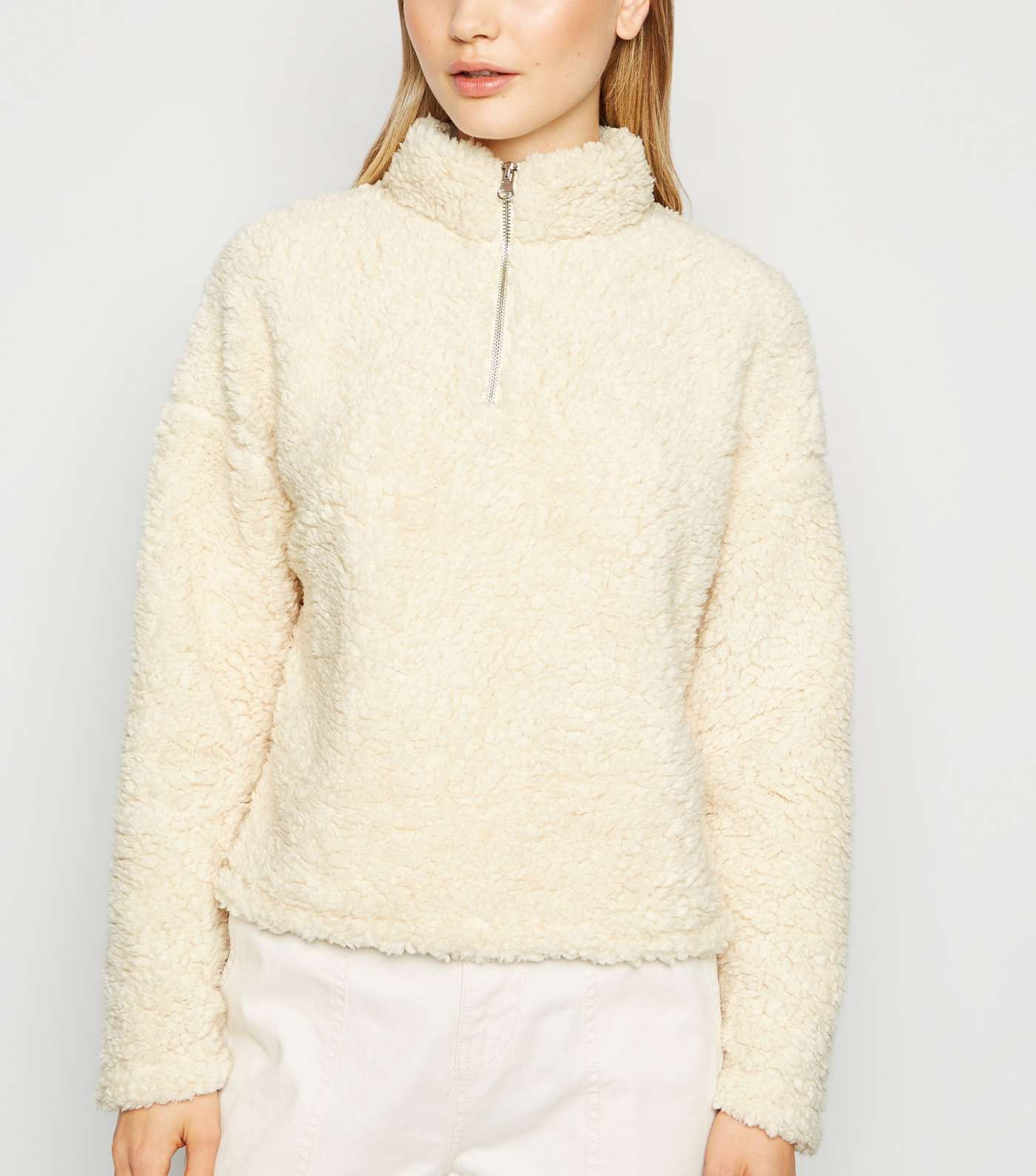 Cream Teddy Half Zip Sweatshirt