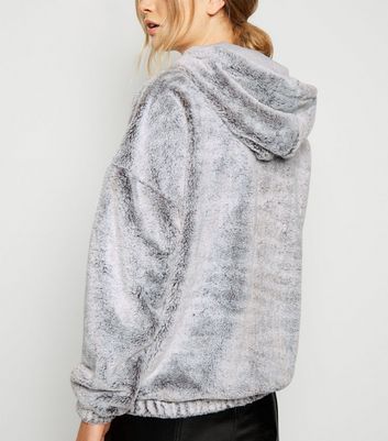 Faux fur hoodie grey online