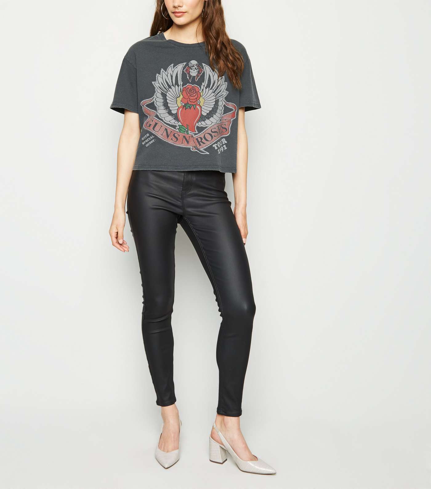 Dark Grey Guns N' Roses Logo Boxy Rock T-Shirt Image 2
