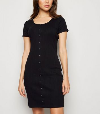 ribbed button bodycon dress