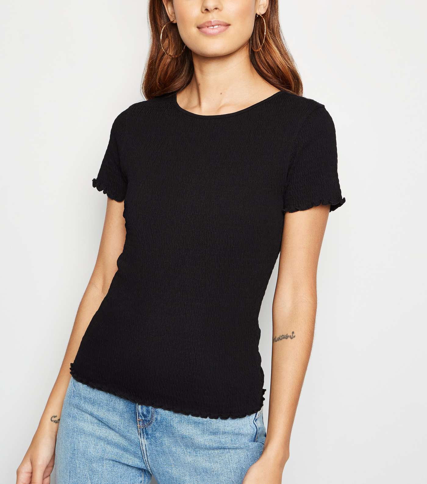 Black Shirred Frill T-Shirt 