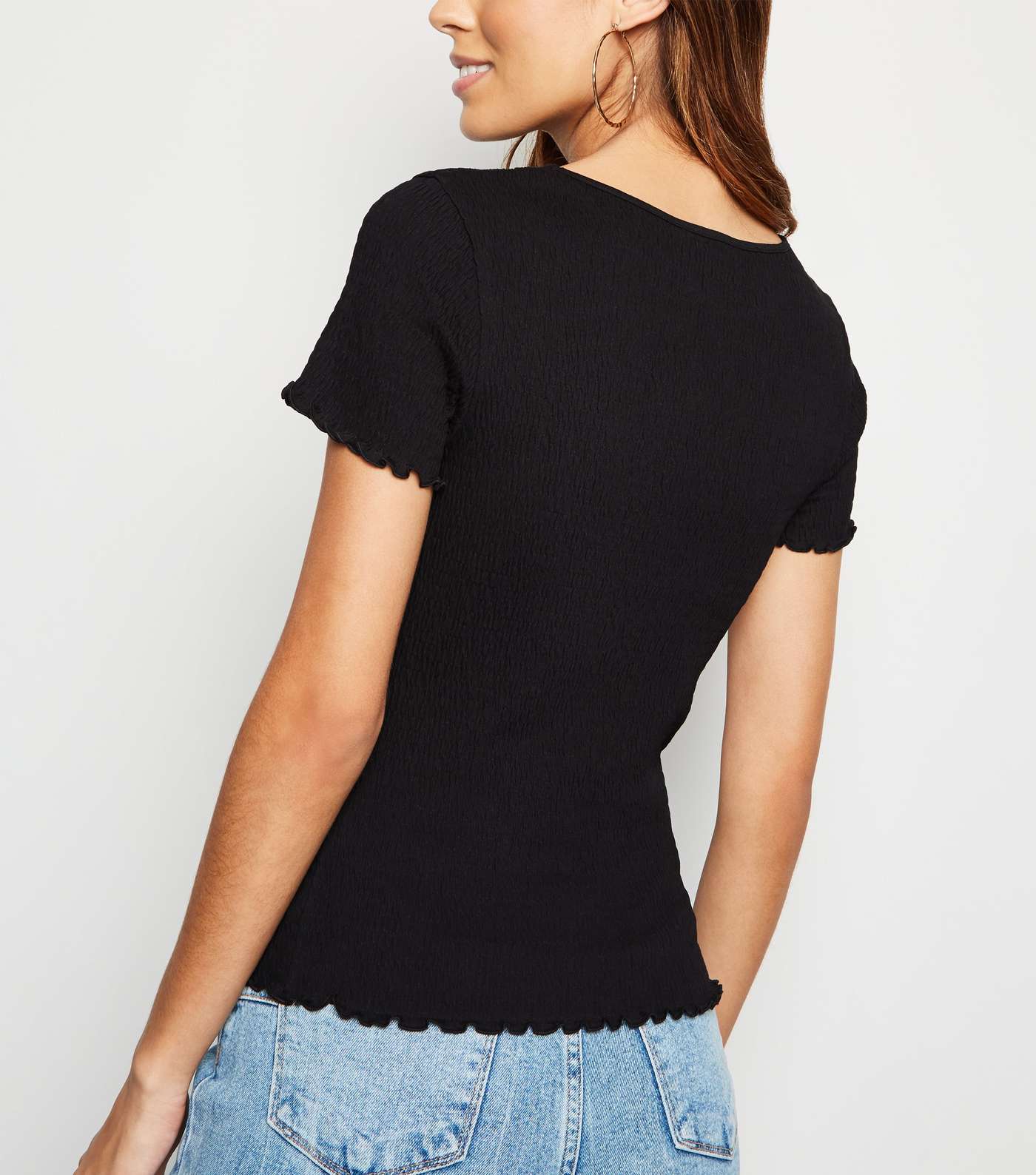 Black Shirred Frill T-Shirt  Image 5