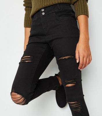 girls black distressed jeans