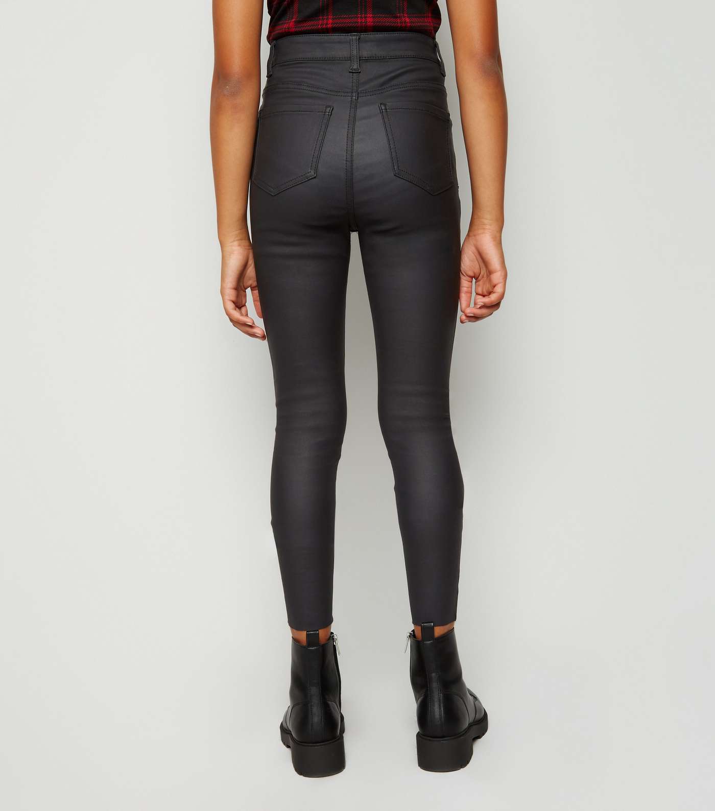 Girls Black Leather-Look High Waist Skinny Jeans Image 5