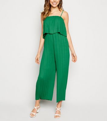 green pleated jumpsuit