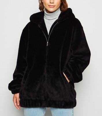 new look faux fur hooded bomber jacket