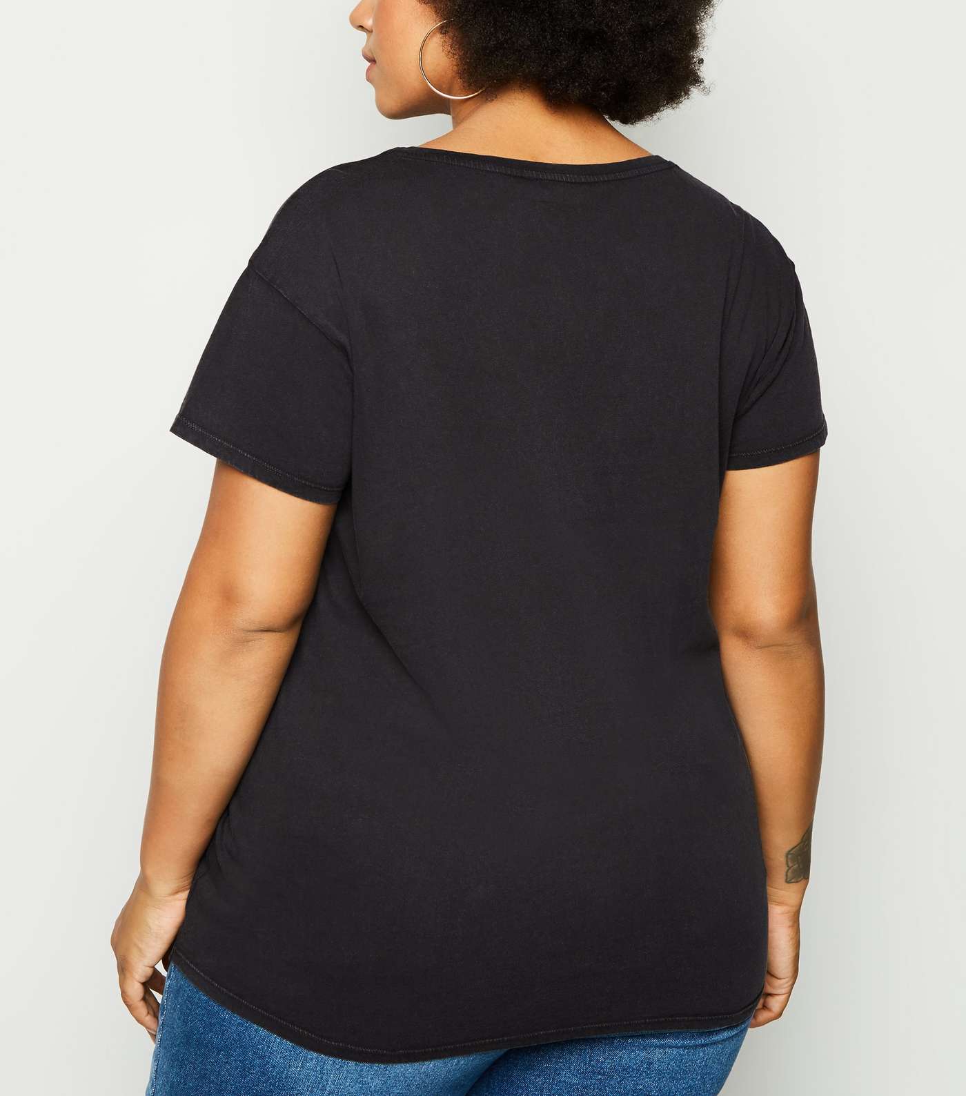 Curves Black Washed Short Sleeve T-Shirt Image 3