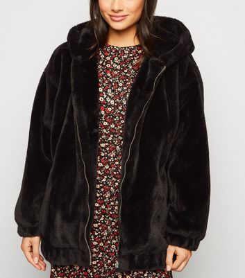 new look faux fur hooded bomber jacket