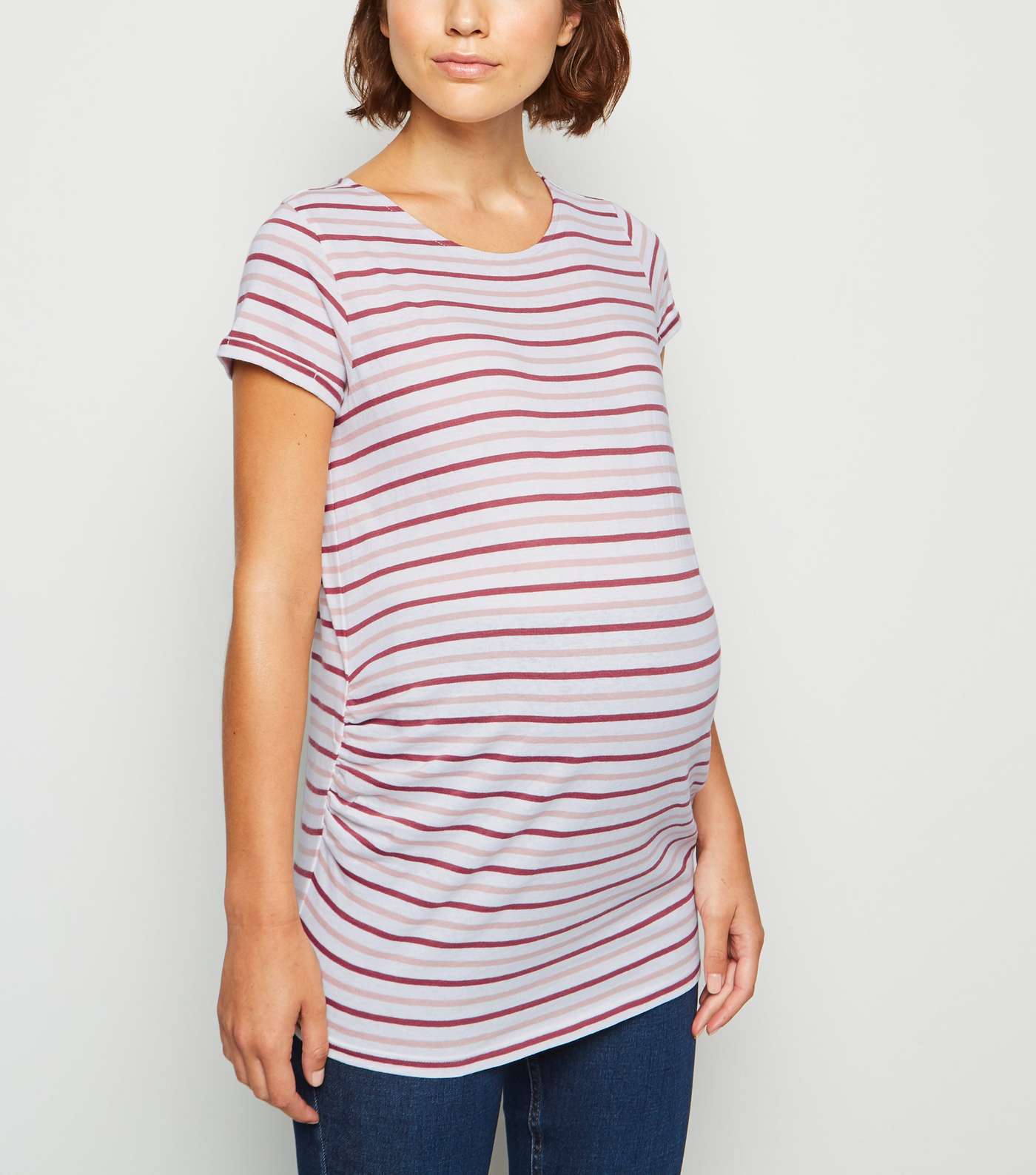 Maternity White Multi Stripe T-Shirt