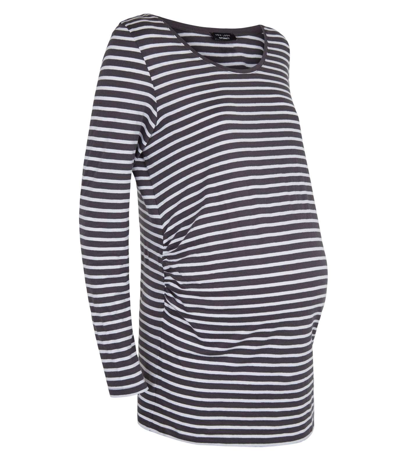 Maternity Light Grey Stripe Long Sleeve T-Shirt Image 4