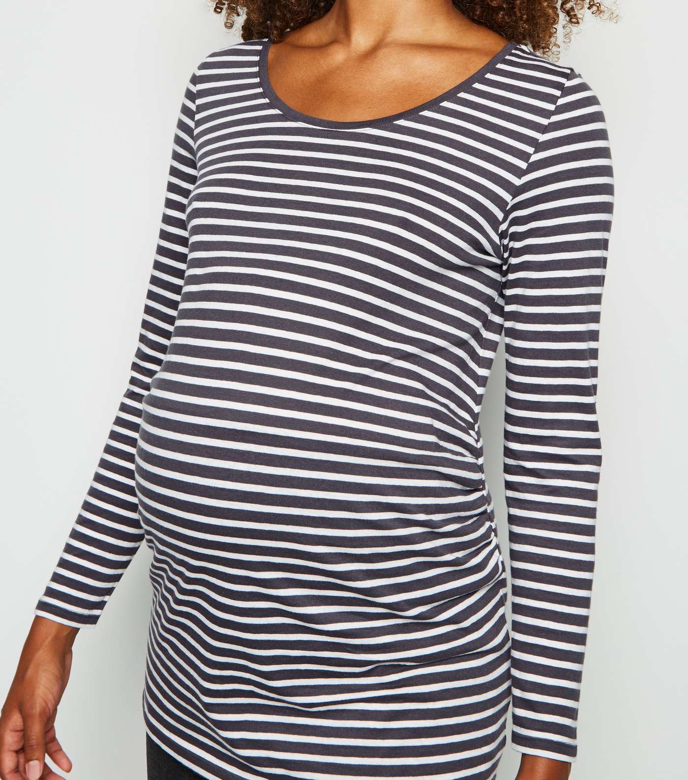 Maternity Light Grey Stripe Long Sleeve T-Shirt Image 2