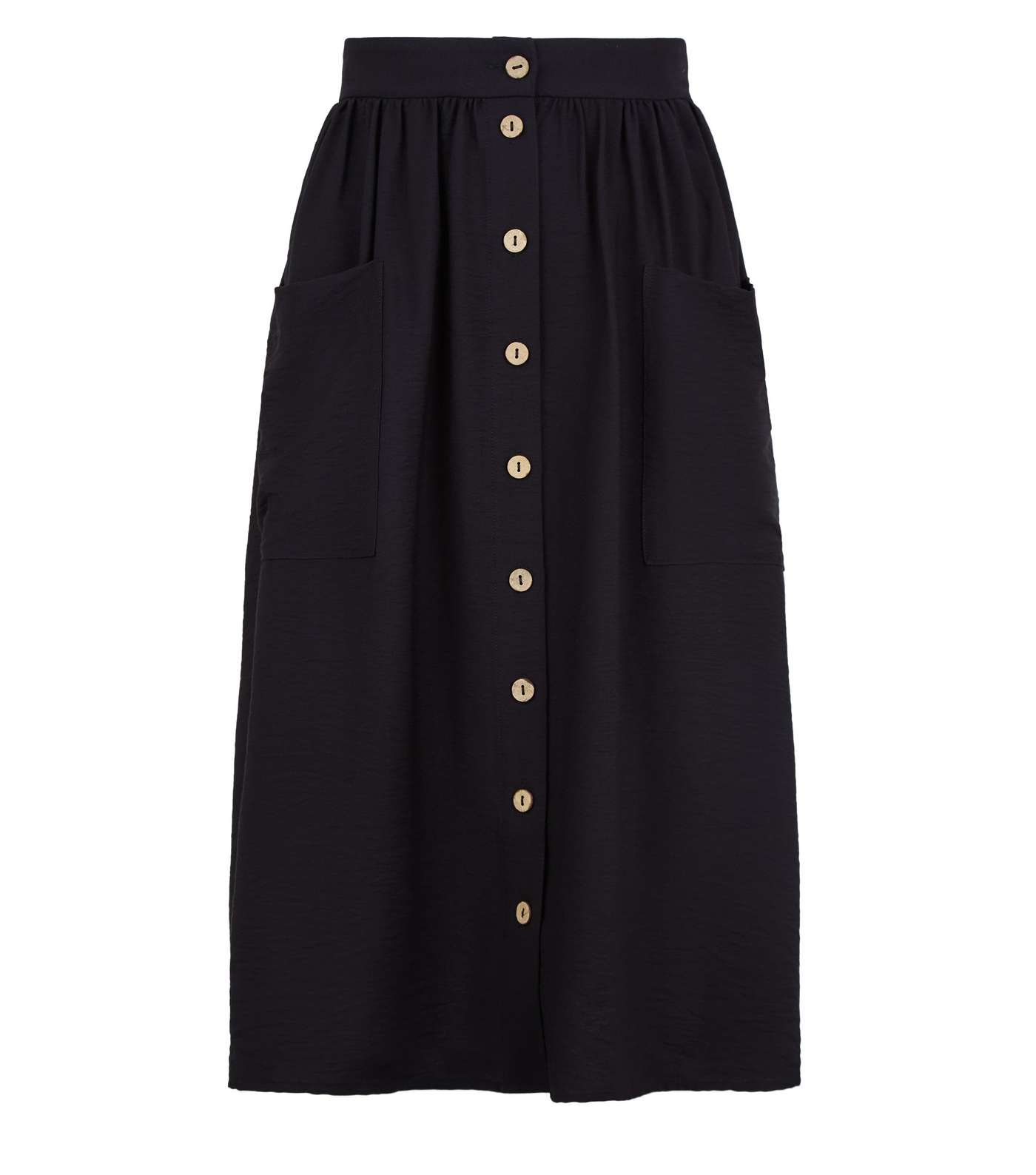 Petite Black Pocket Front Midi Skirt Image 4