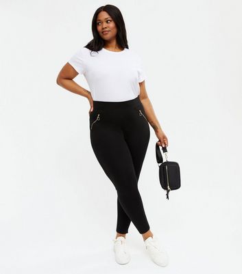 Curves Black Ring Zip Leggings | New Look