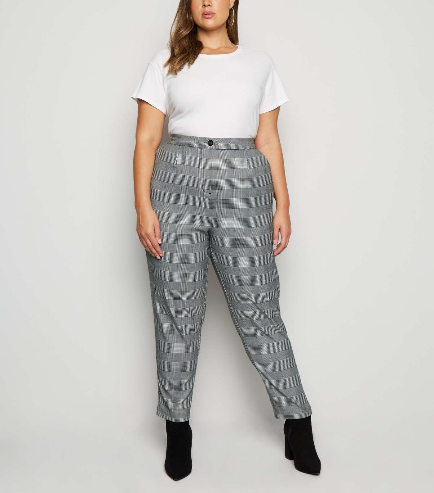 Curves Black Prince of Wales Check Trousers