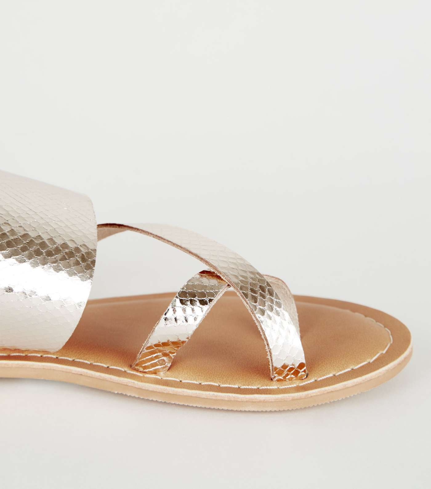 Gold Leather Toe Loop Strappy Sliders Image 4