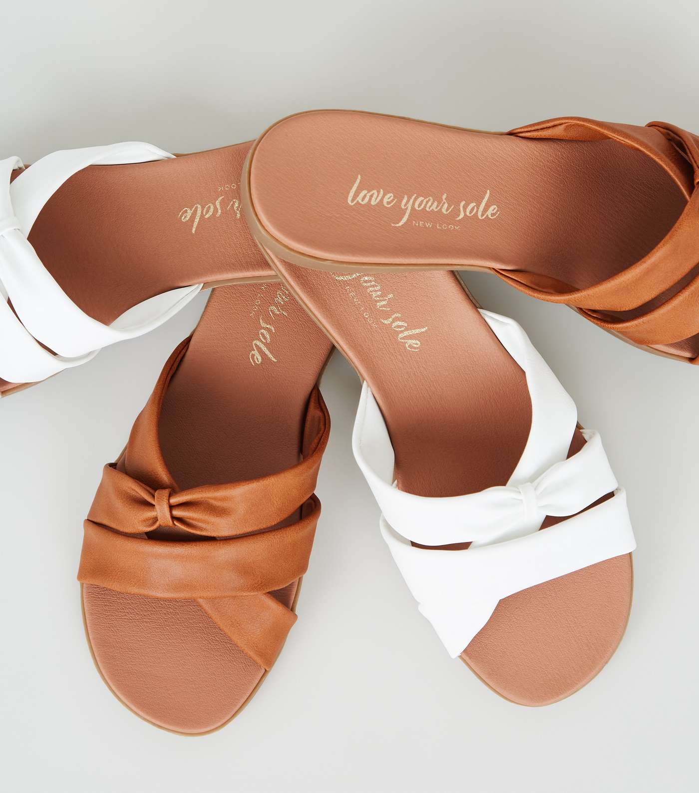 White Leather-Look Bow Strap Footbed Sliders Image 4