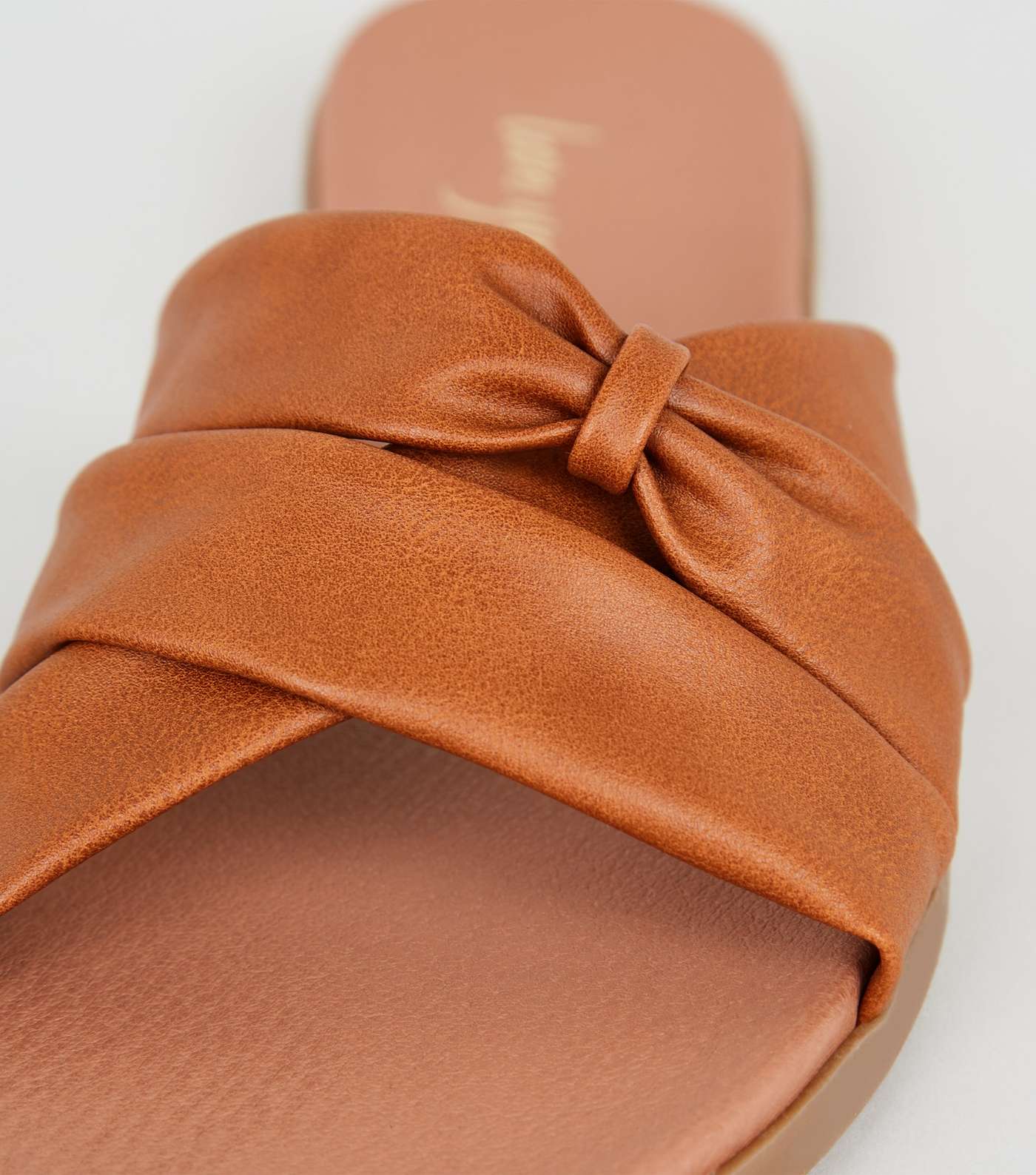 Tan Leather-Look Footbed Sliders Image 3
