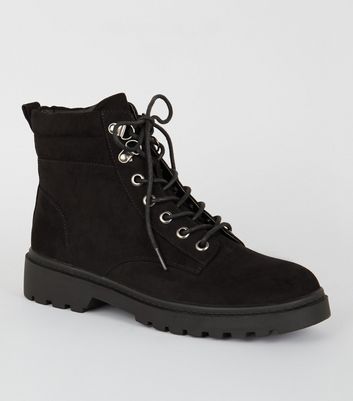 wide fit black suedette block heel hiker boots