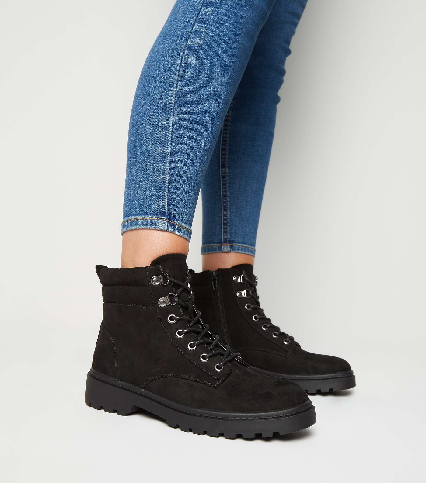 Black Suedette Chunky Hiker Boots Image 2