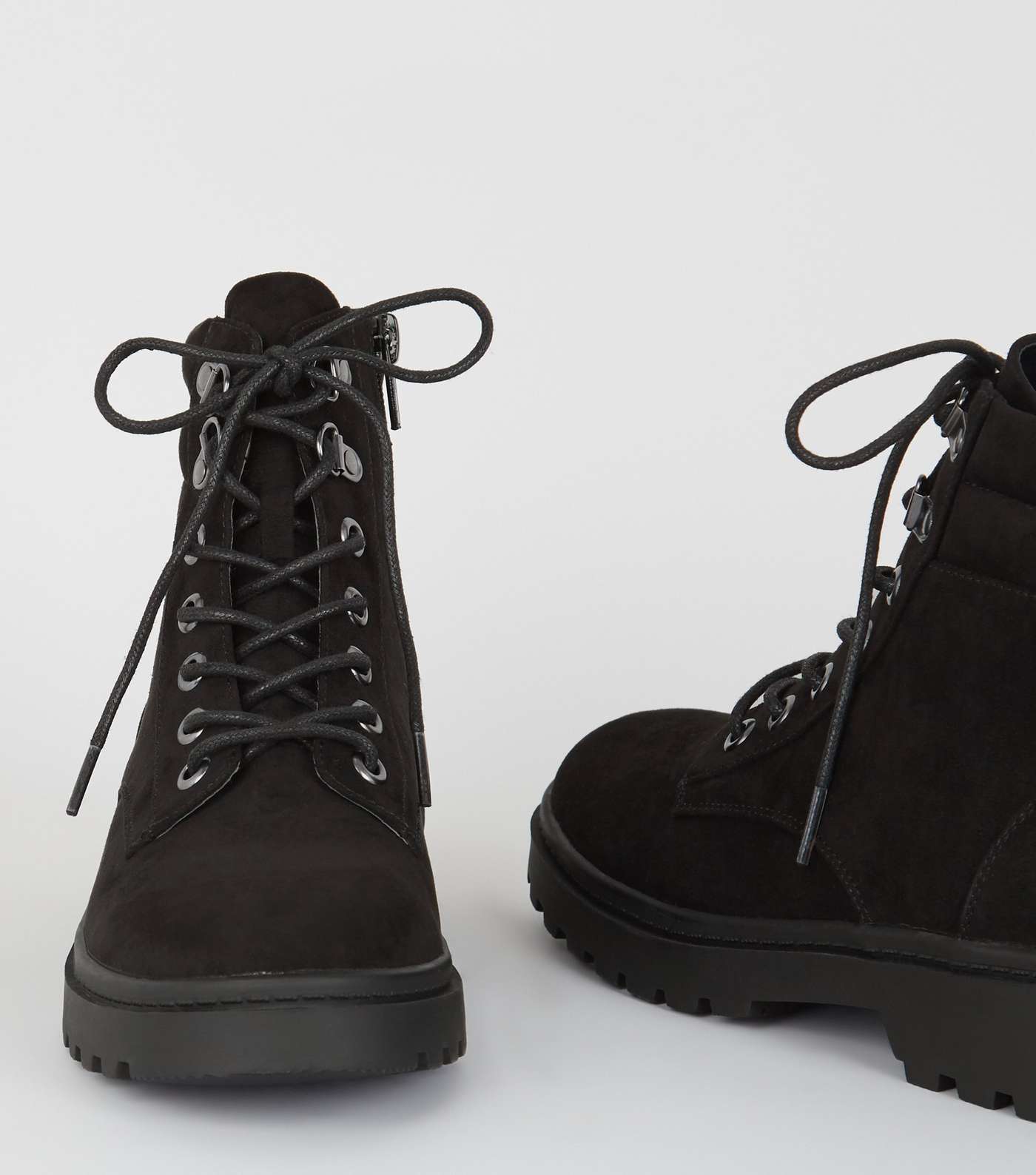 Black Suedette Chunky Hiker Boots Image 4