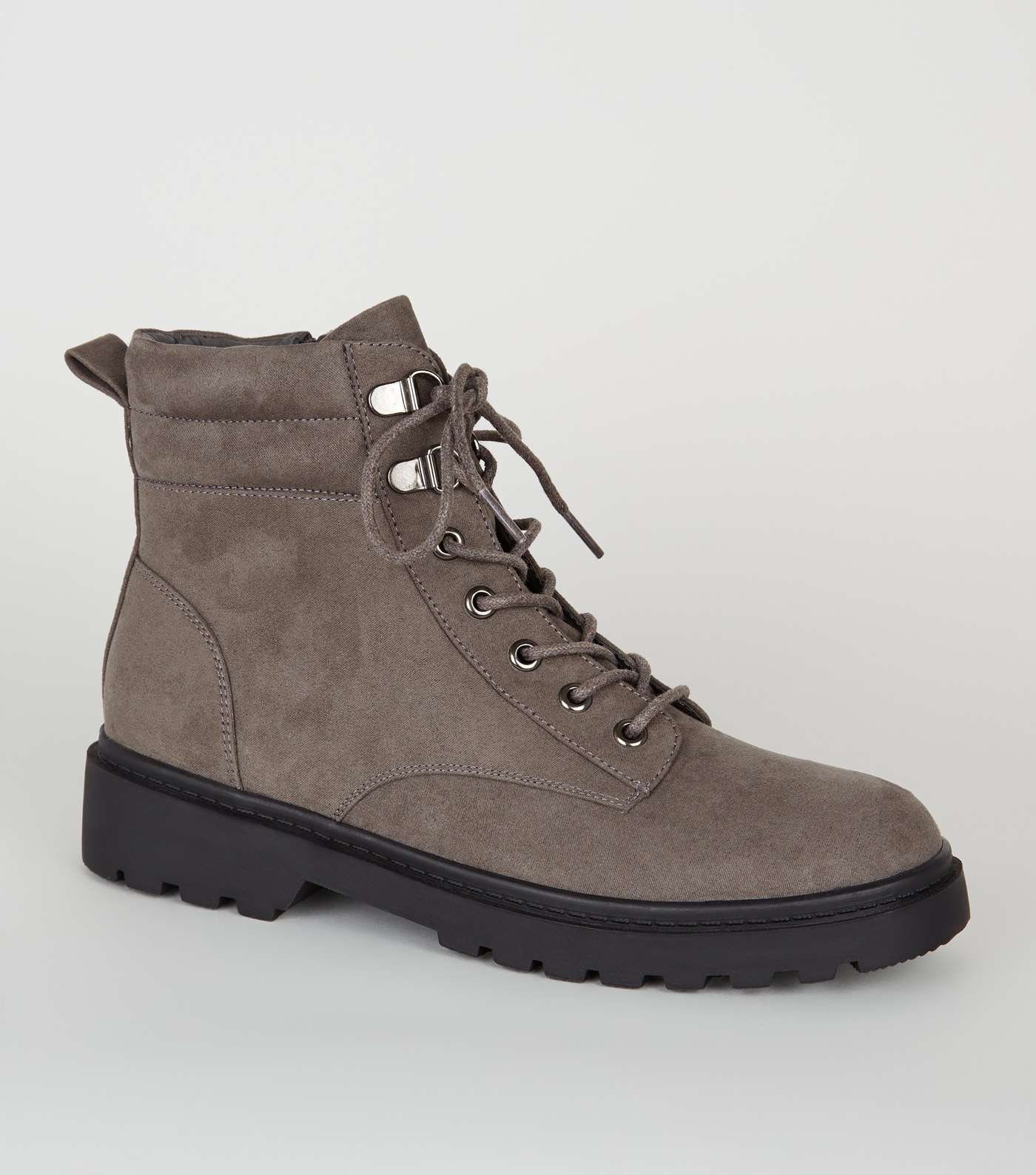 Grey Suedette Chunky Hiker Boots