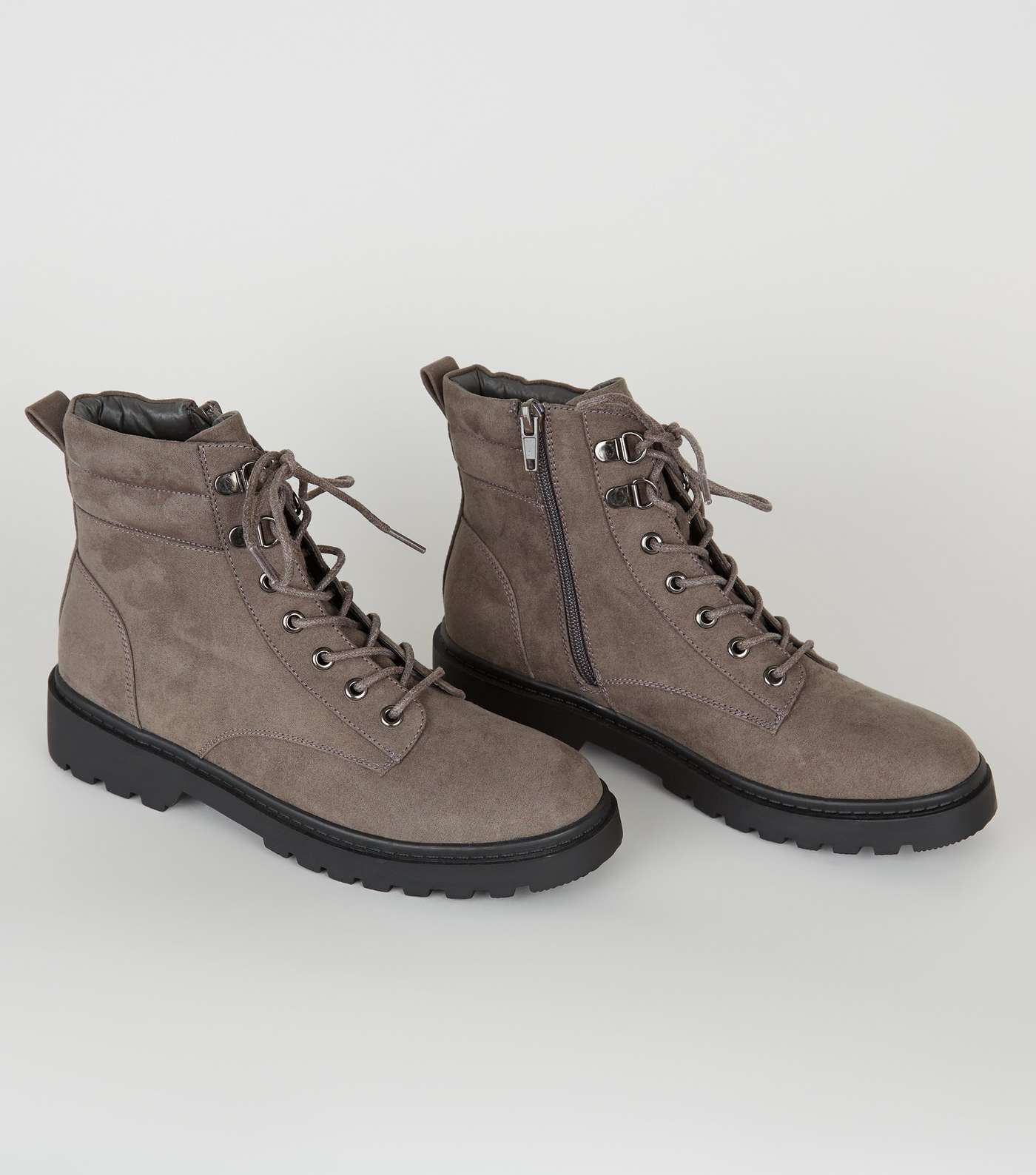 Grey Suedette Chunky Hiker Boots Image 3