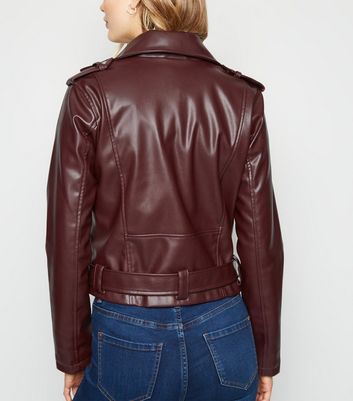 Burgundy faux leather outlet biker jacket