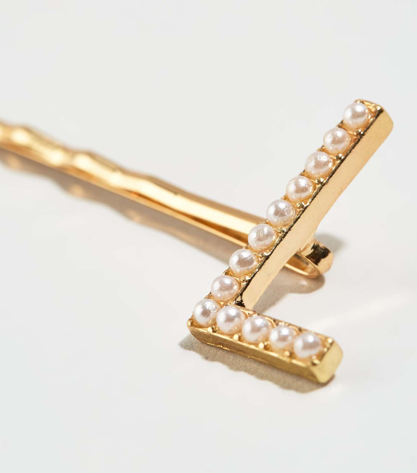 Gold Faux Pearl L Initial Hair Slide Image 3