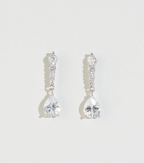 Silberfarbene Ohrhänger mit Minischleife und Cubic Zirkonia-Anhänger