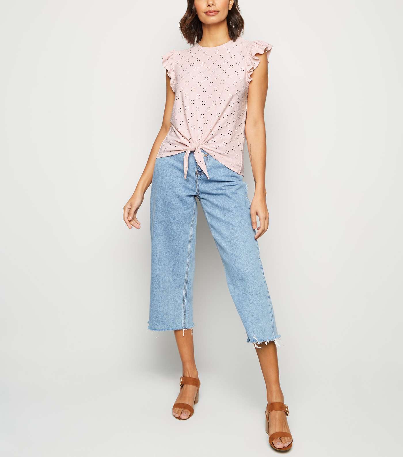 Pink Broderie Frill Trim Tie Front T-Shirt Image 3