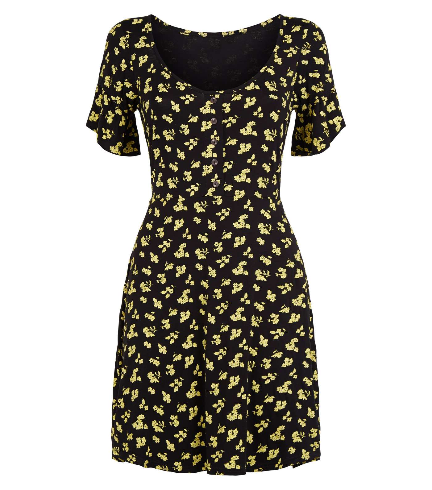 Cameo Rose Black Ditsy Floral Ruffle Sleeve Dress Image 4