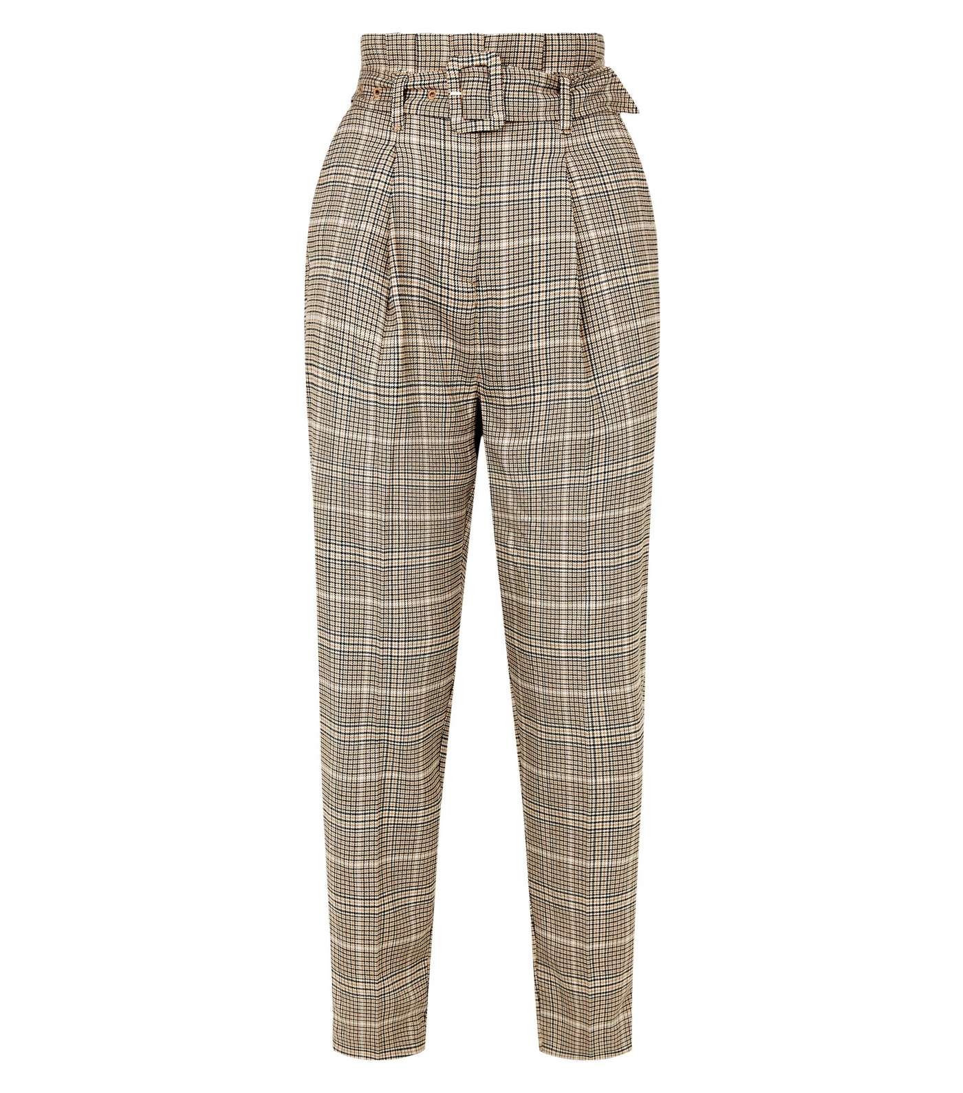 Brown Check Buckle High Waist Trousers Image 4