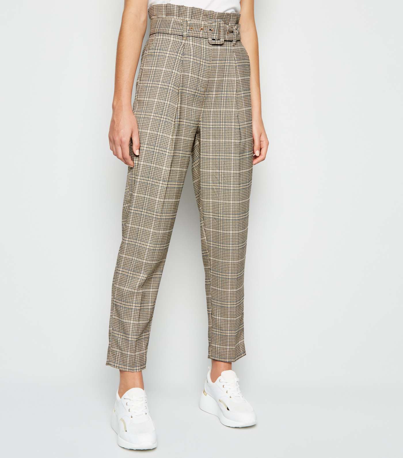 Brown Check Buckle High Waist Trousers Image 2