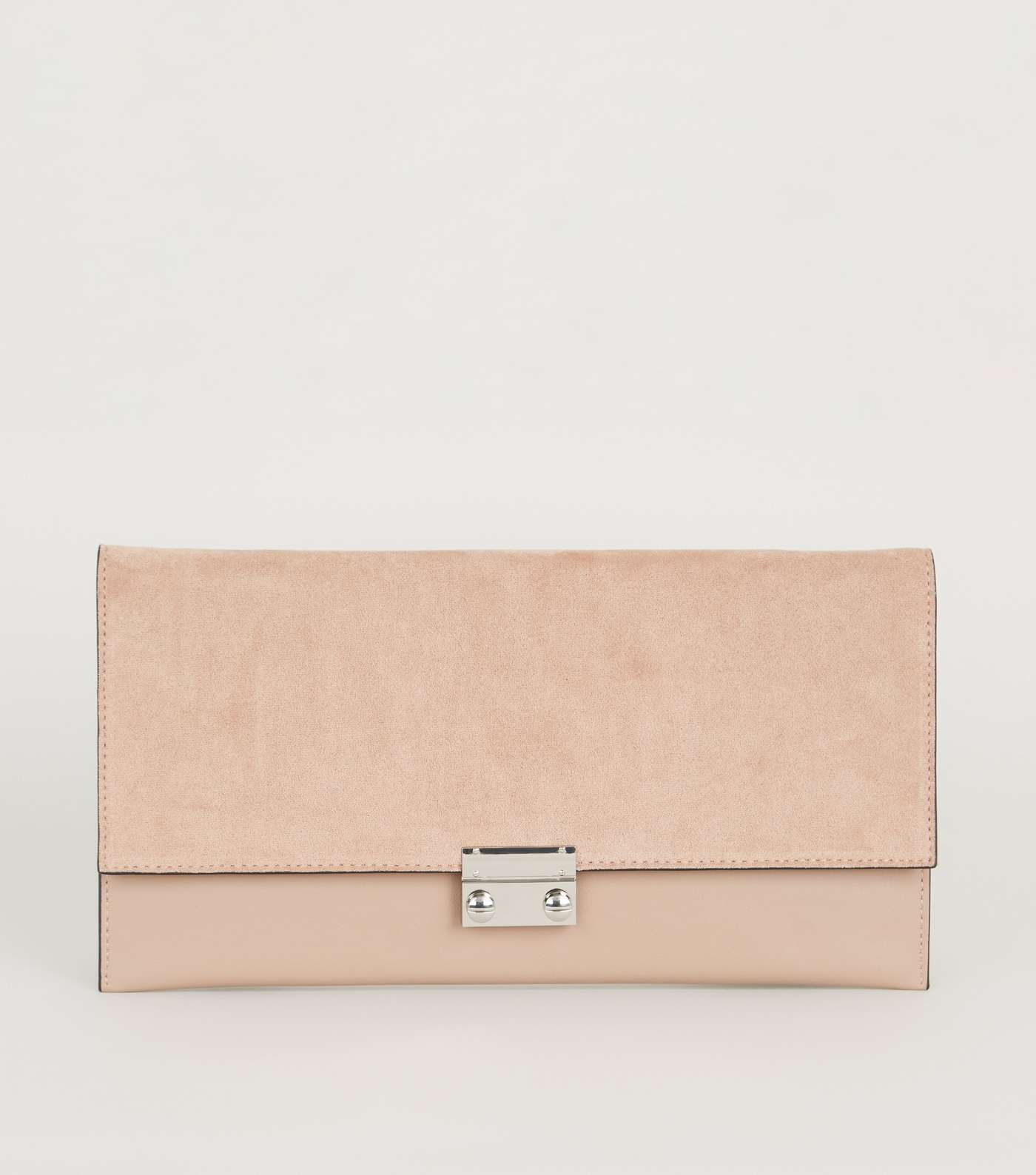Pale Pink Leather-Look Suedette Clutch Bag