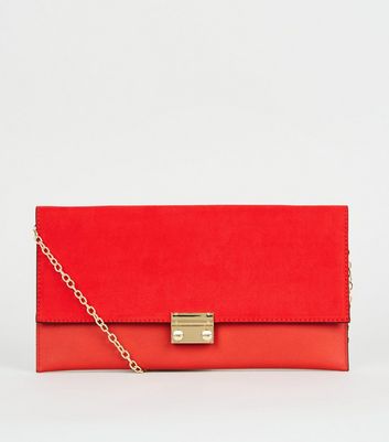 Red Leather Look Suedette Clutch Bag New Look