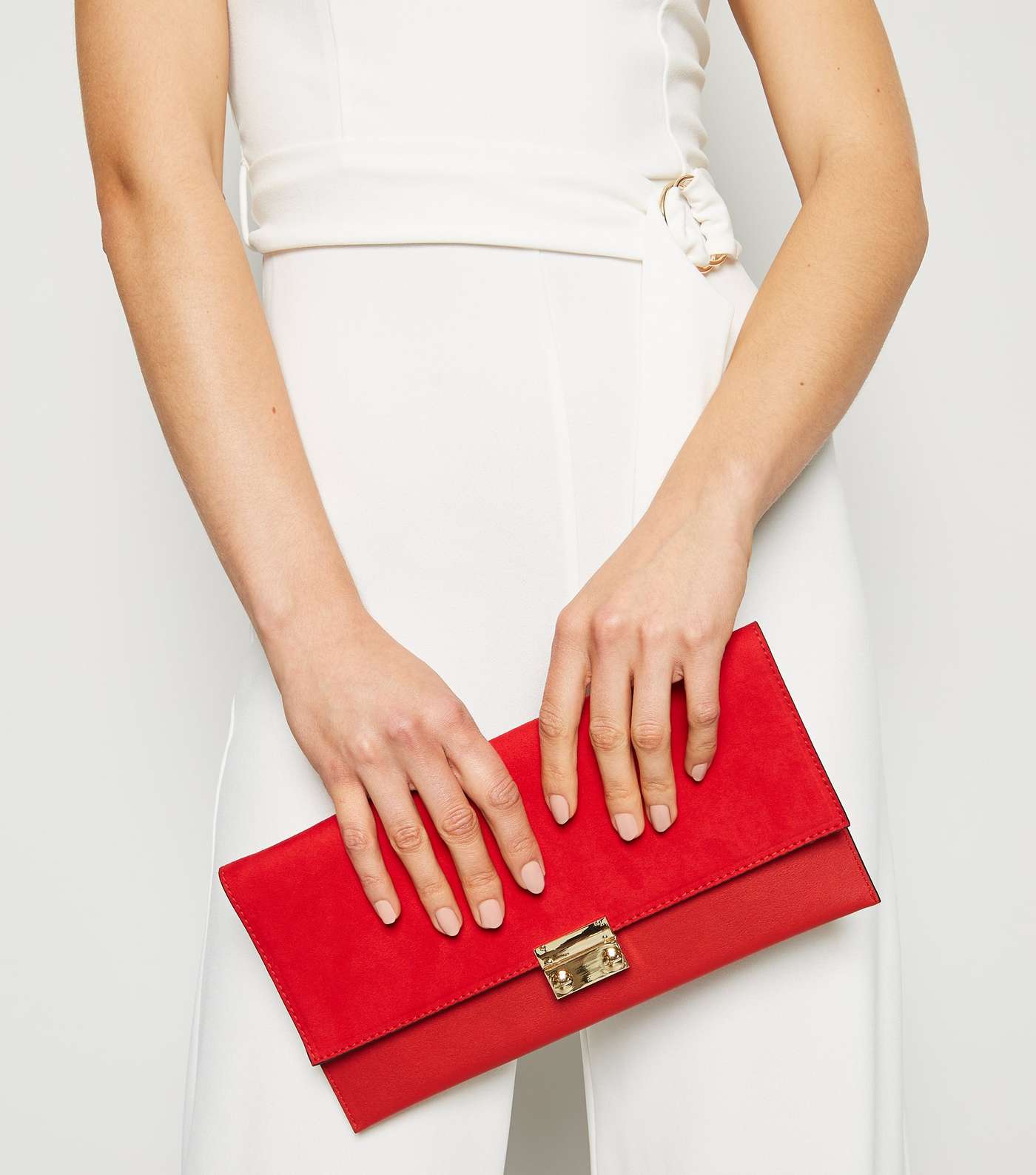 Red Leather-Look Suedette Clutch Bag Image 2
