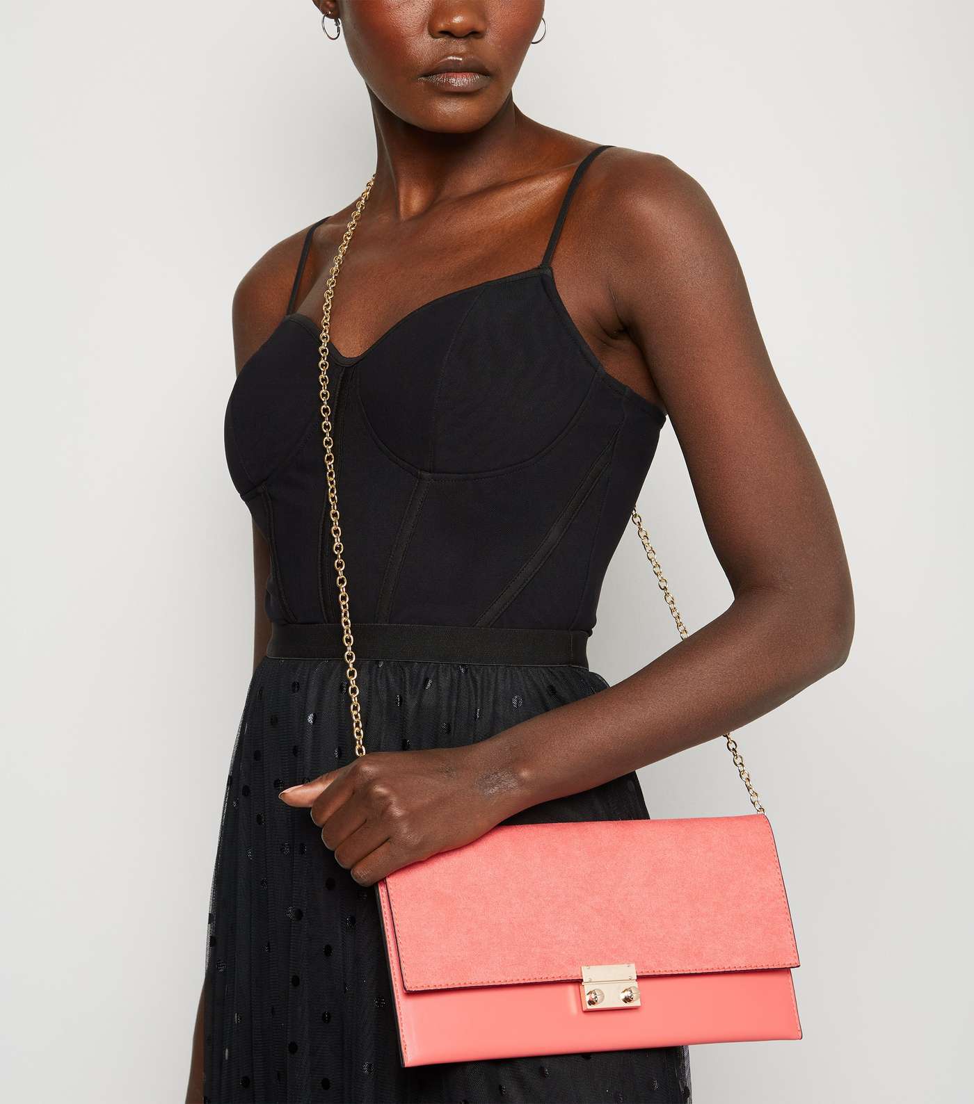 Coral Leather-Look Suedette Clutch Bag Image 2