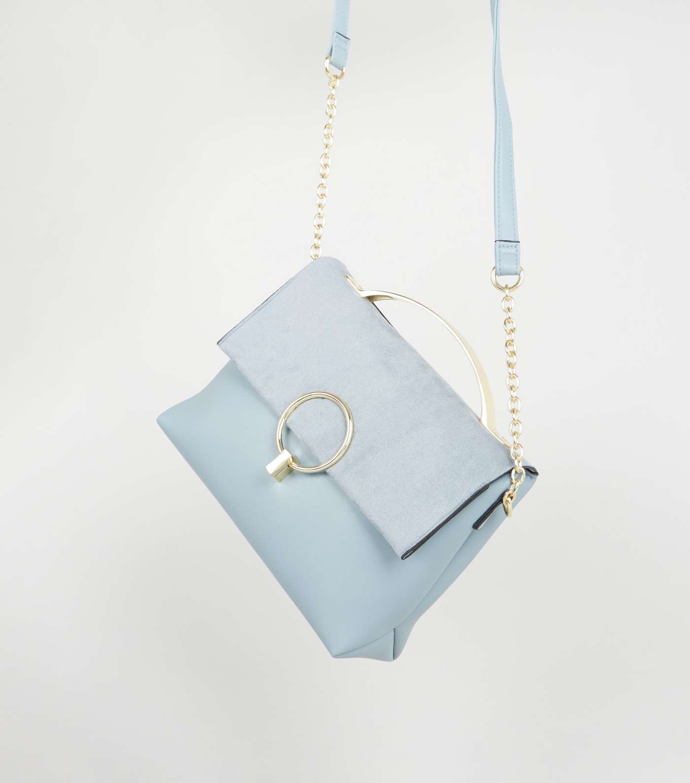 Pale Blue Suedette Foldover Shoulder Bag Image 3